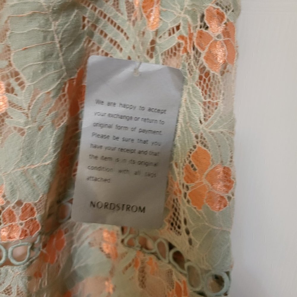 Nortstrom's NSR Teal and Peached ruffled laced dress w/ back bow Size XL NWT - Picture 5 of 10